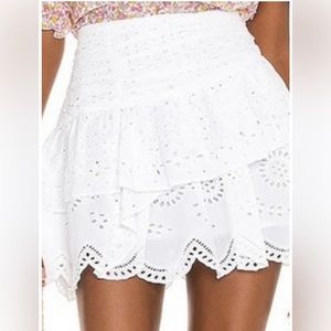LOVE SHACK FANCY Onika Embroidered
Eyelet Tiered Skirt Antique White Size 6